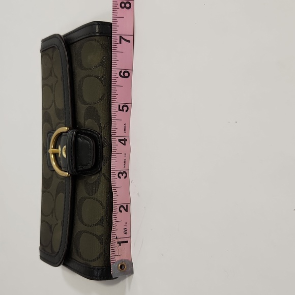 Coach Ladies Army Green Leather Signature Trifold Snap Closure Wallet - Picture 7 of 13